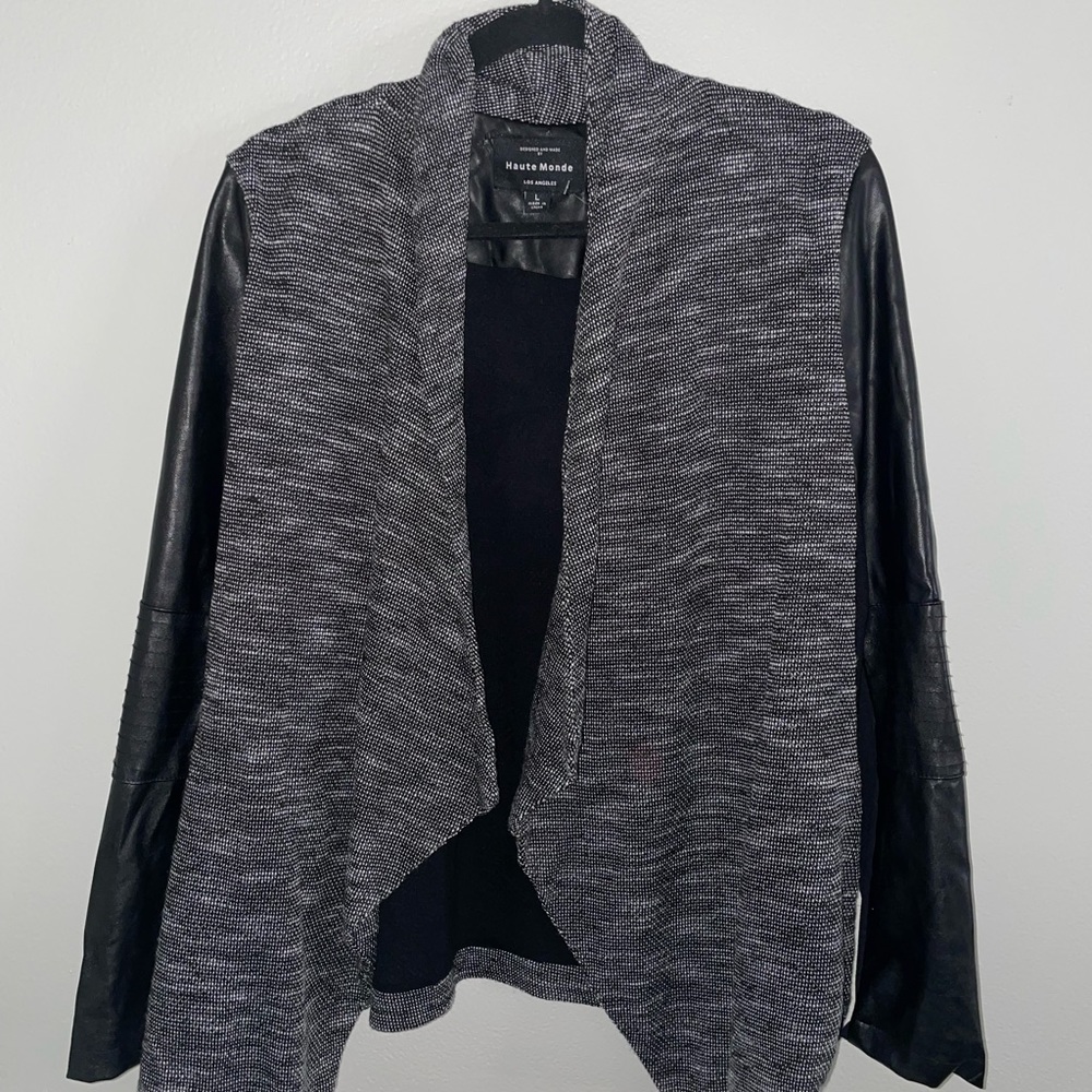 Tweed Faux leather drape jacket